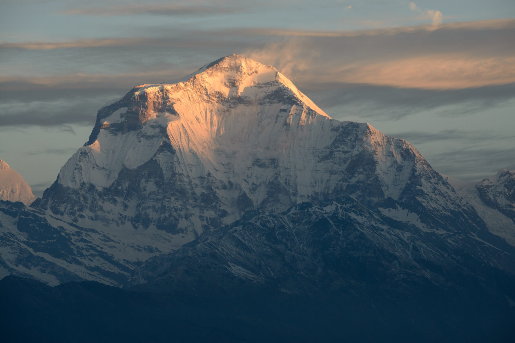 Dhaulagiri mountain as seen from the Poon Hill during sunrise, Nepal.