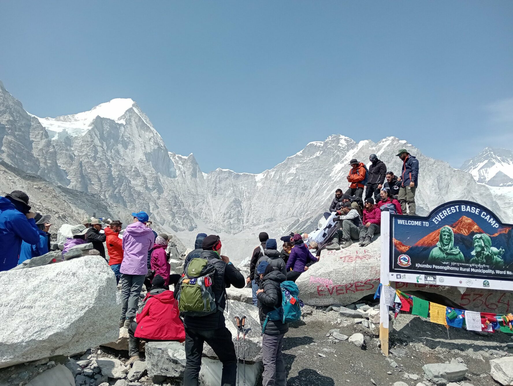 Trekkers at Everest Base Camp.