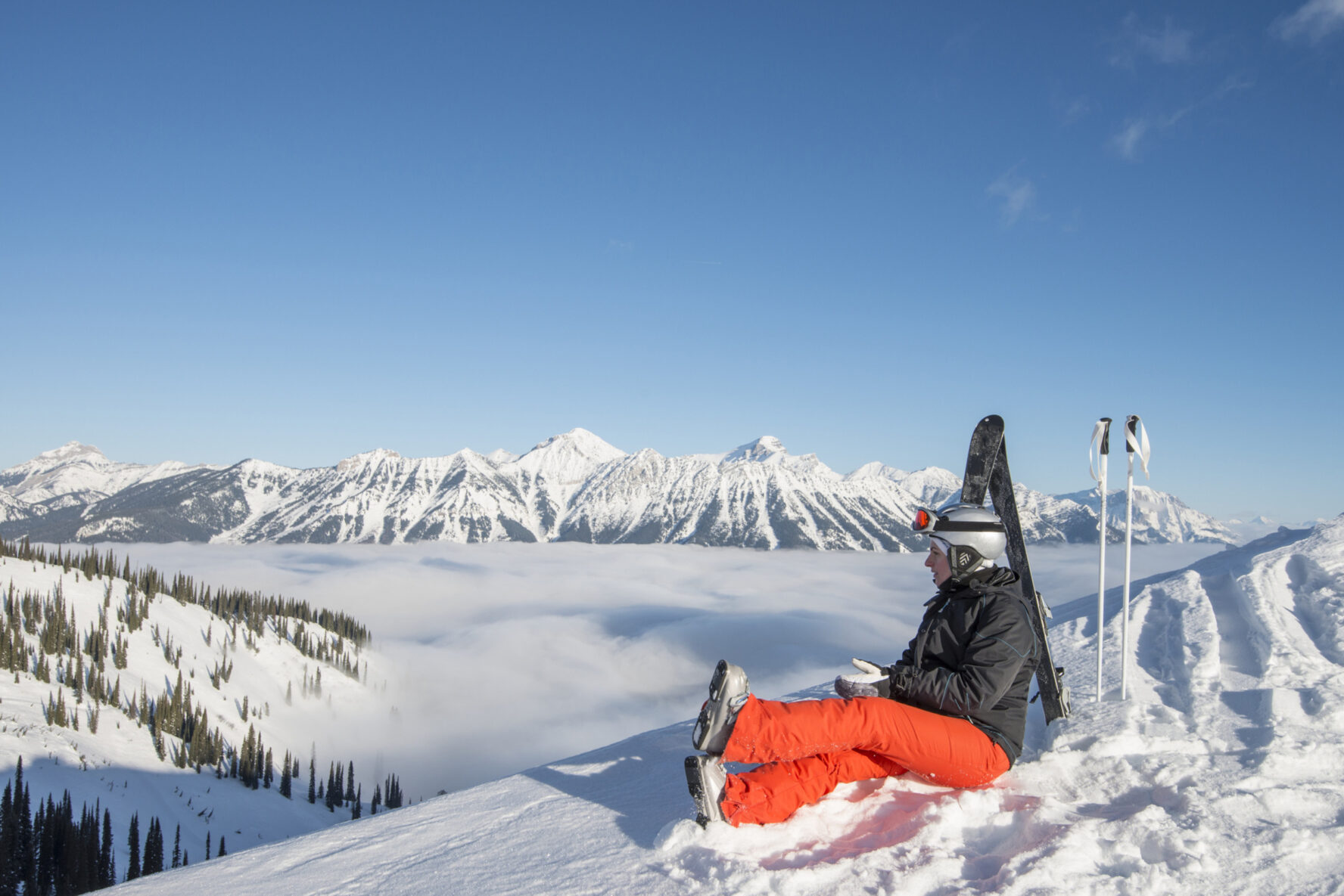 Snowboarder in Fernie, a resort in BC, Canada.