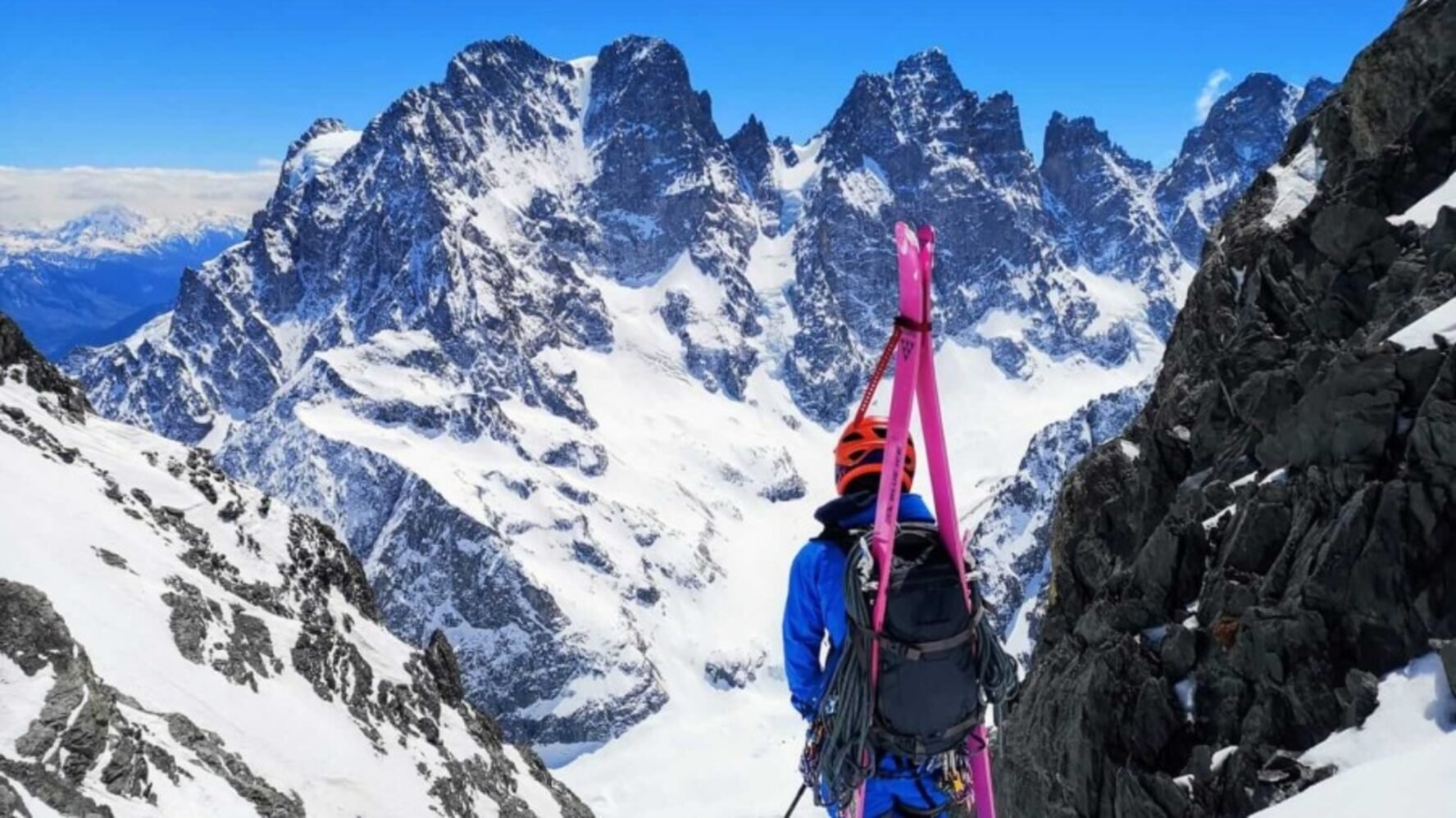 Freeride skier in Serre Chevalier, French Alps.