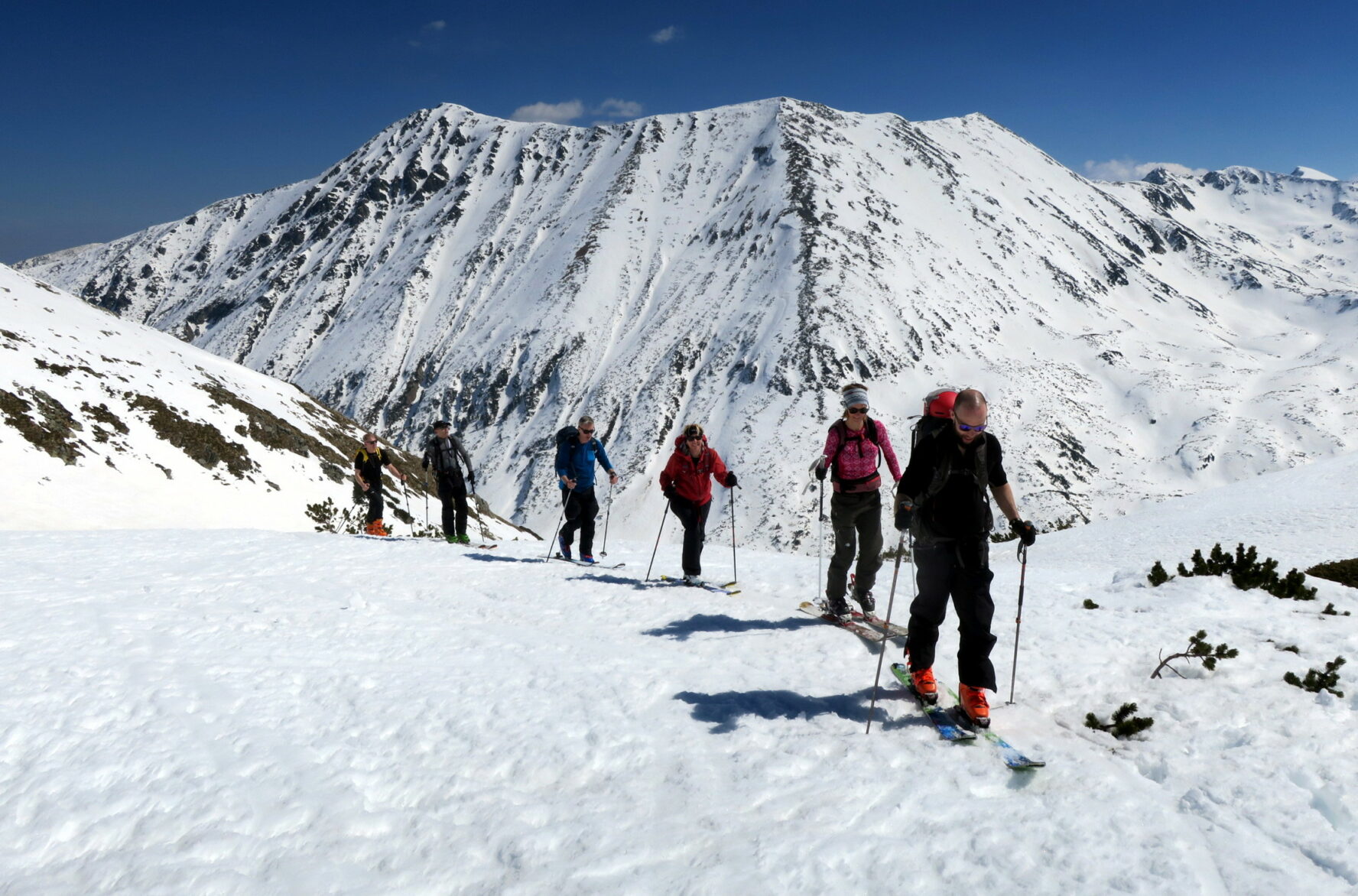 Group of skiers in Hvoynati in Bulgaria