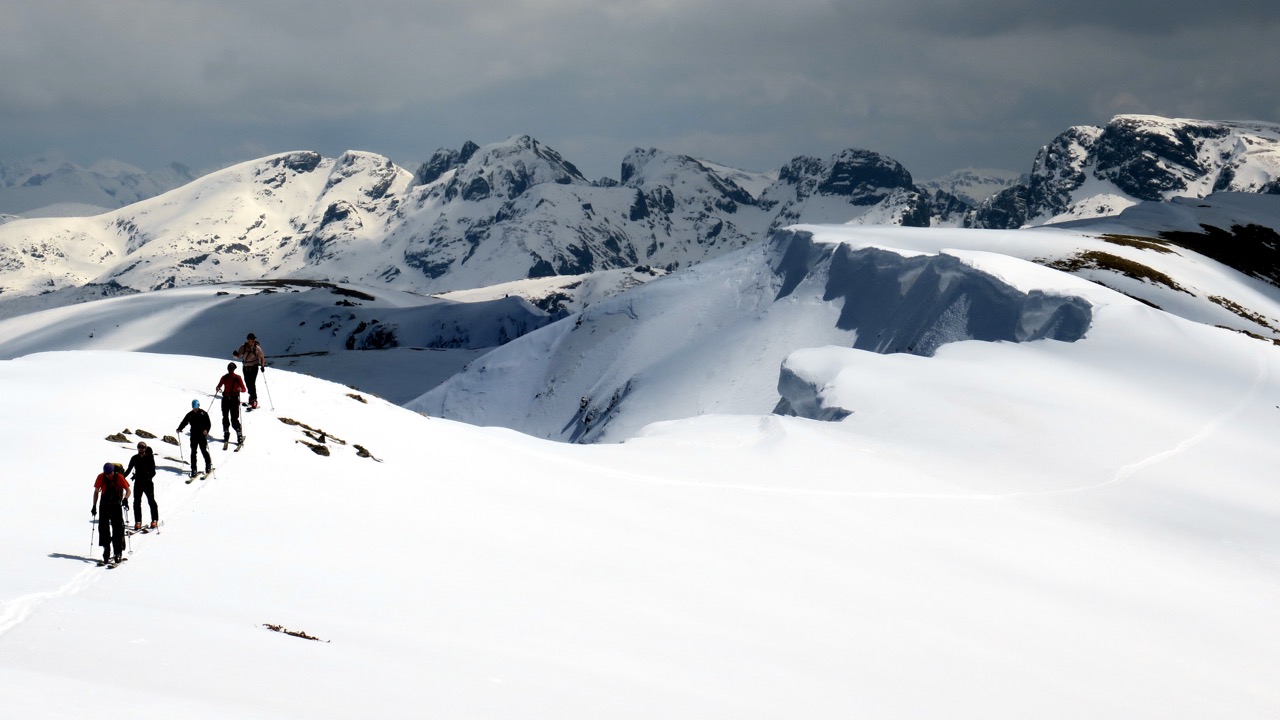 Group of skiers in Rila Lakes