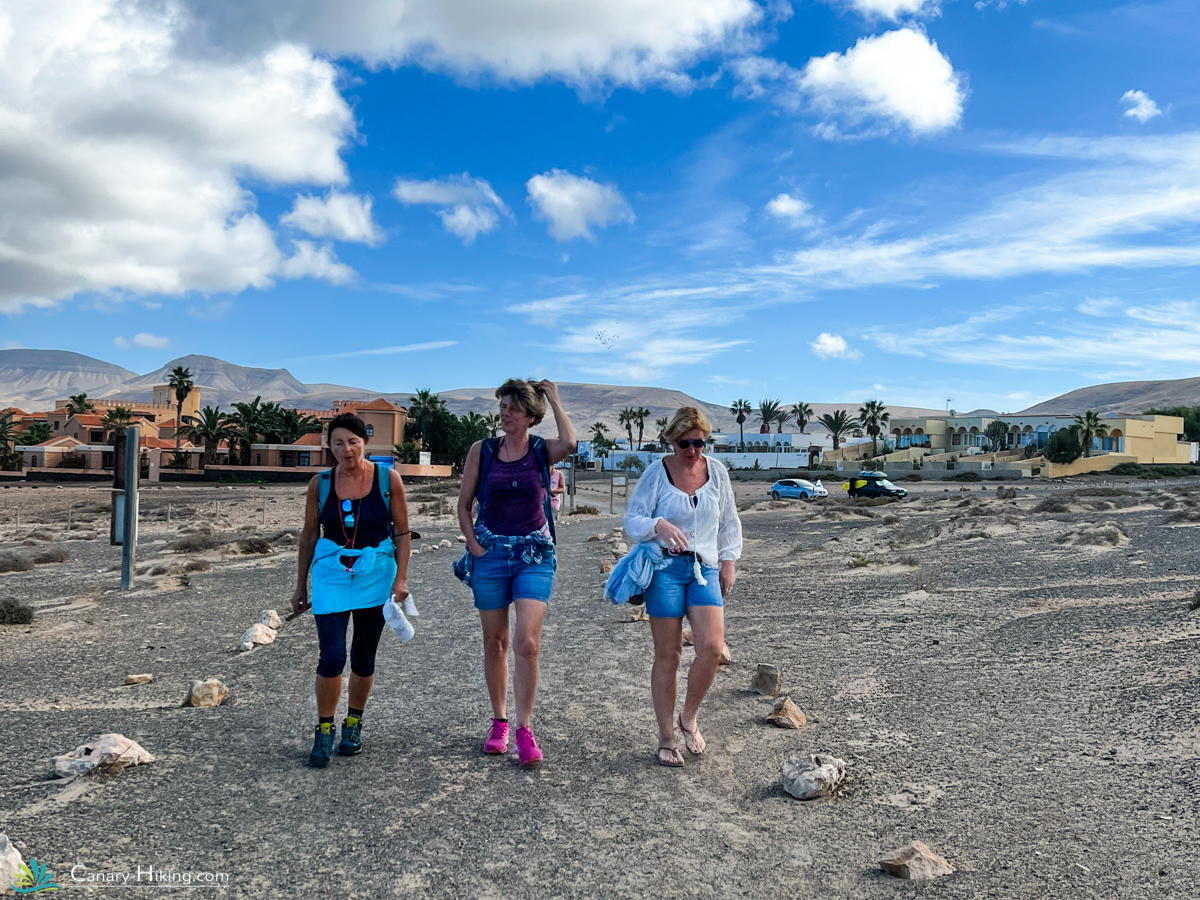 Hikers near a beach in Fuerteventura