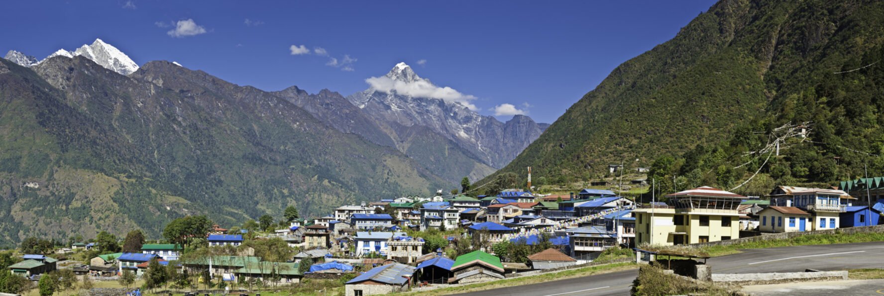 Sherpa village of Lukla, in Nepal, seen during a trekking adventure.