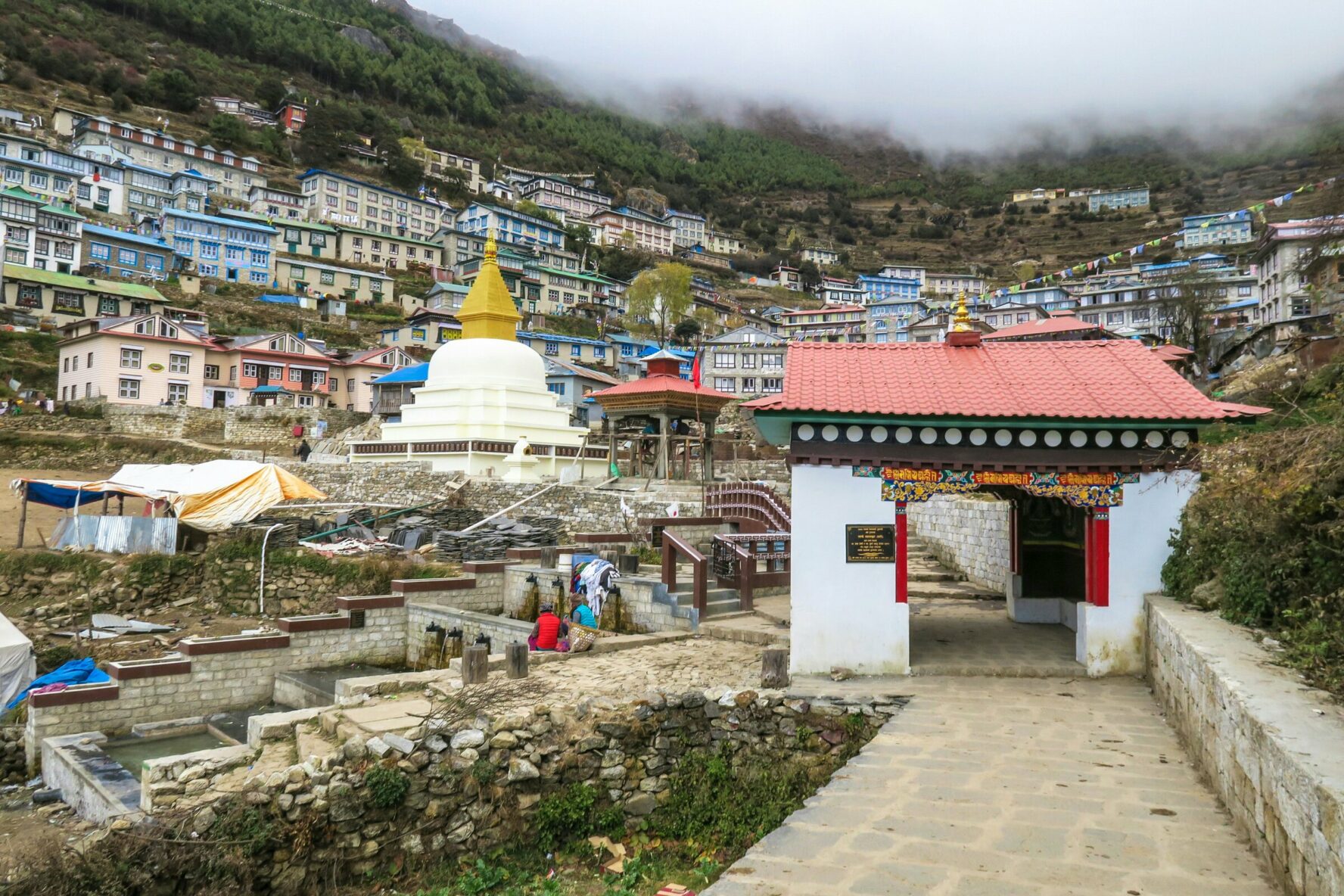 Namche Bazaar village, seen by trekkers in the Himalayas, Nepal.