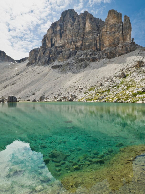 Hiker near Passo Rolle, Alta Via