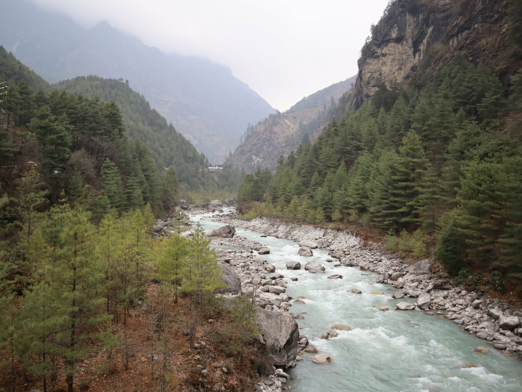 Lush Himalayan scenery seen by trekkers while hiking from Lukla to Monjo, in Nepal.