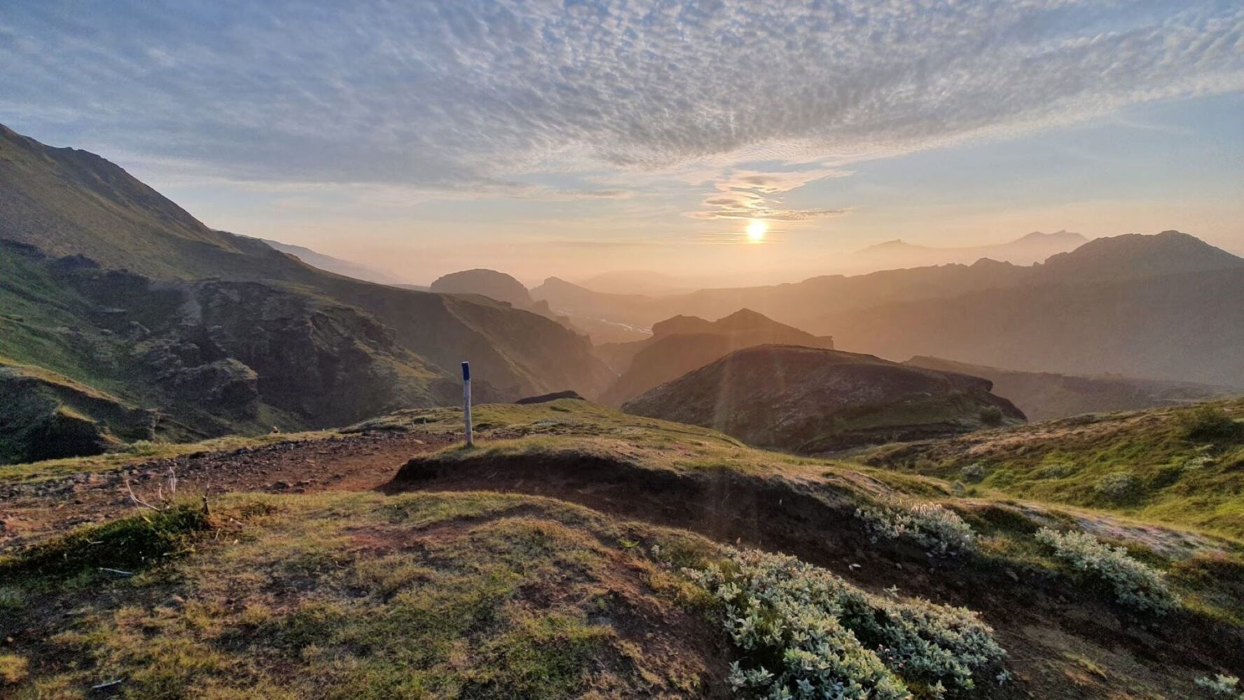 Landscapes around the Fimmvorduhals trail just before sunset, Iceland.