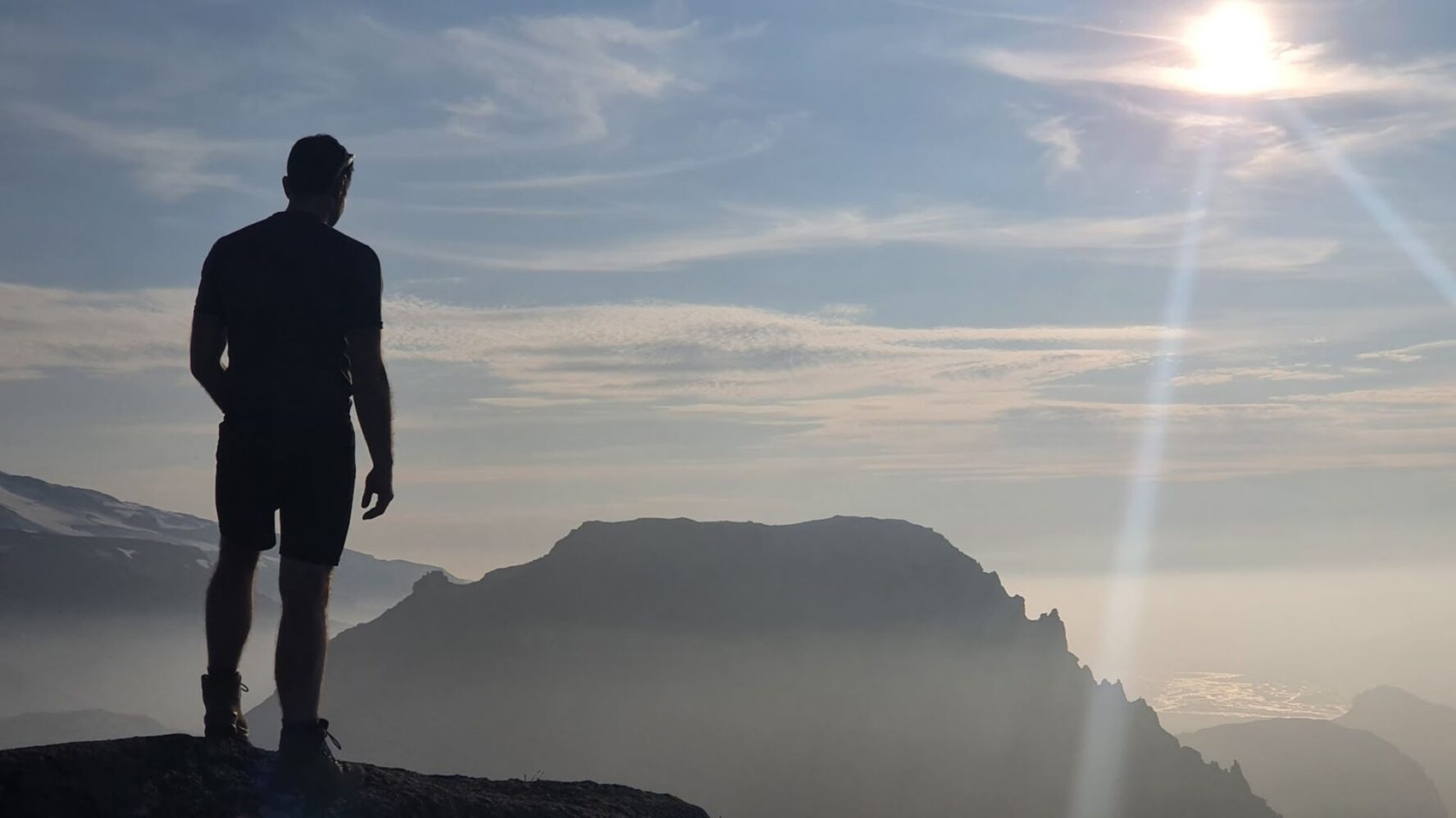 Hiker enjoying views of Thorsmork, Iceland.