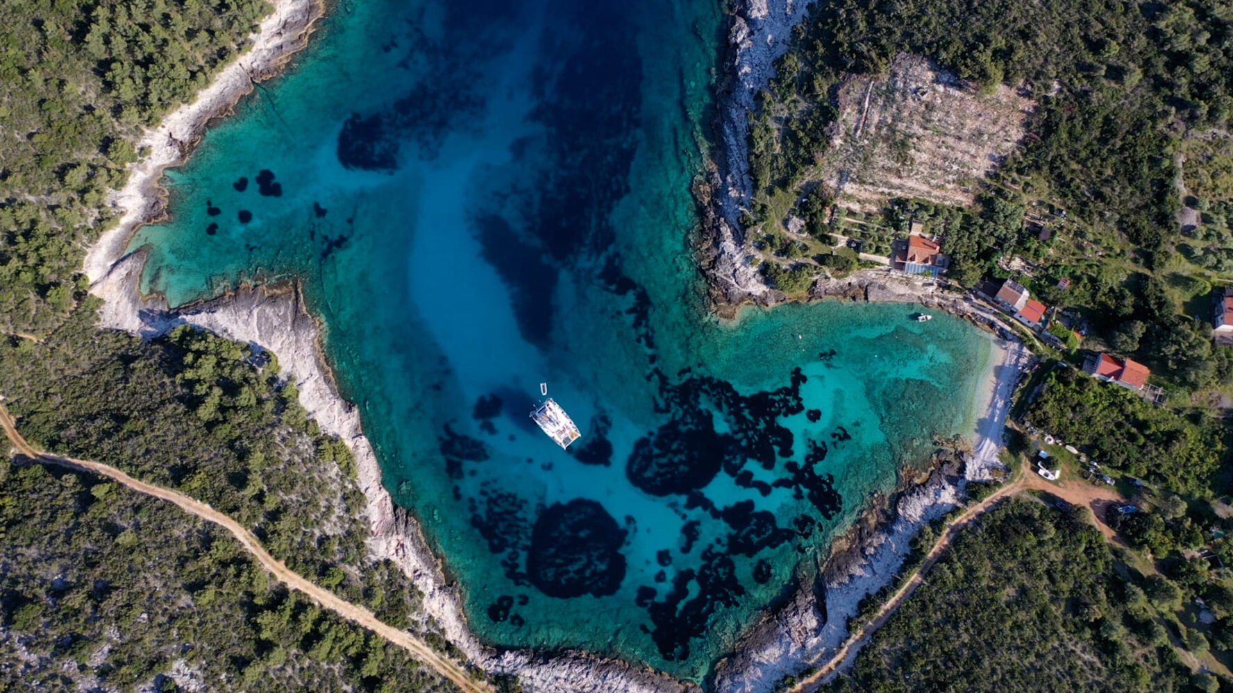 Birds eye view in Croatia of sailboat
