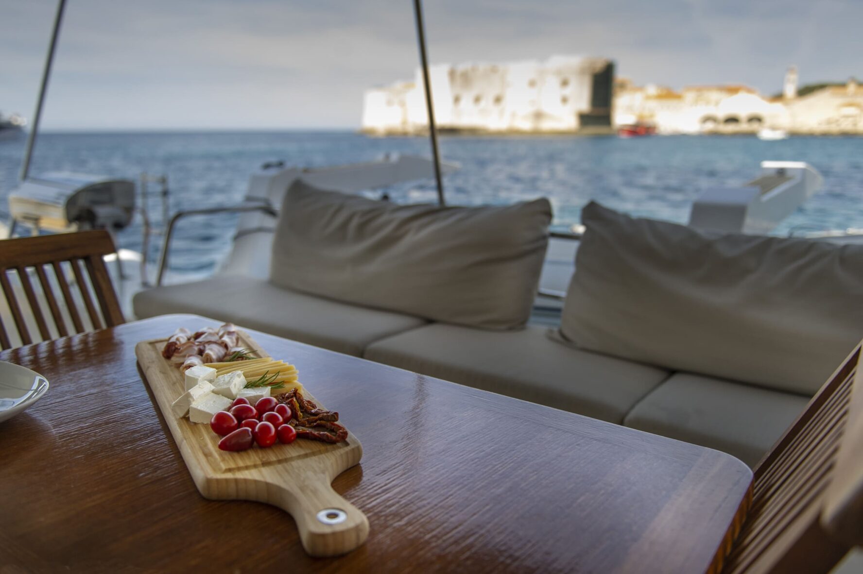 Charcuterie board on a sailboat