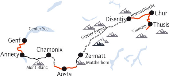 Grand tour of the Alps map