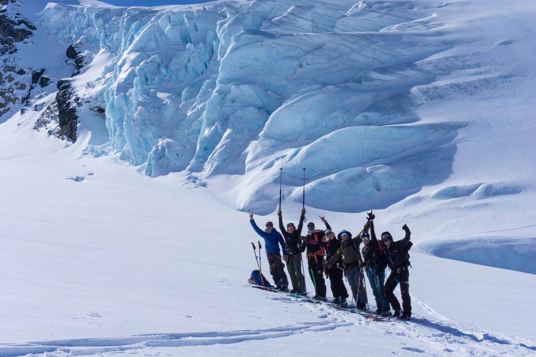 Group of happy skiers in West Greenland