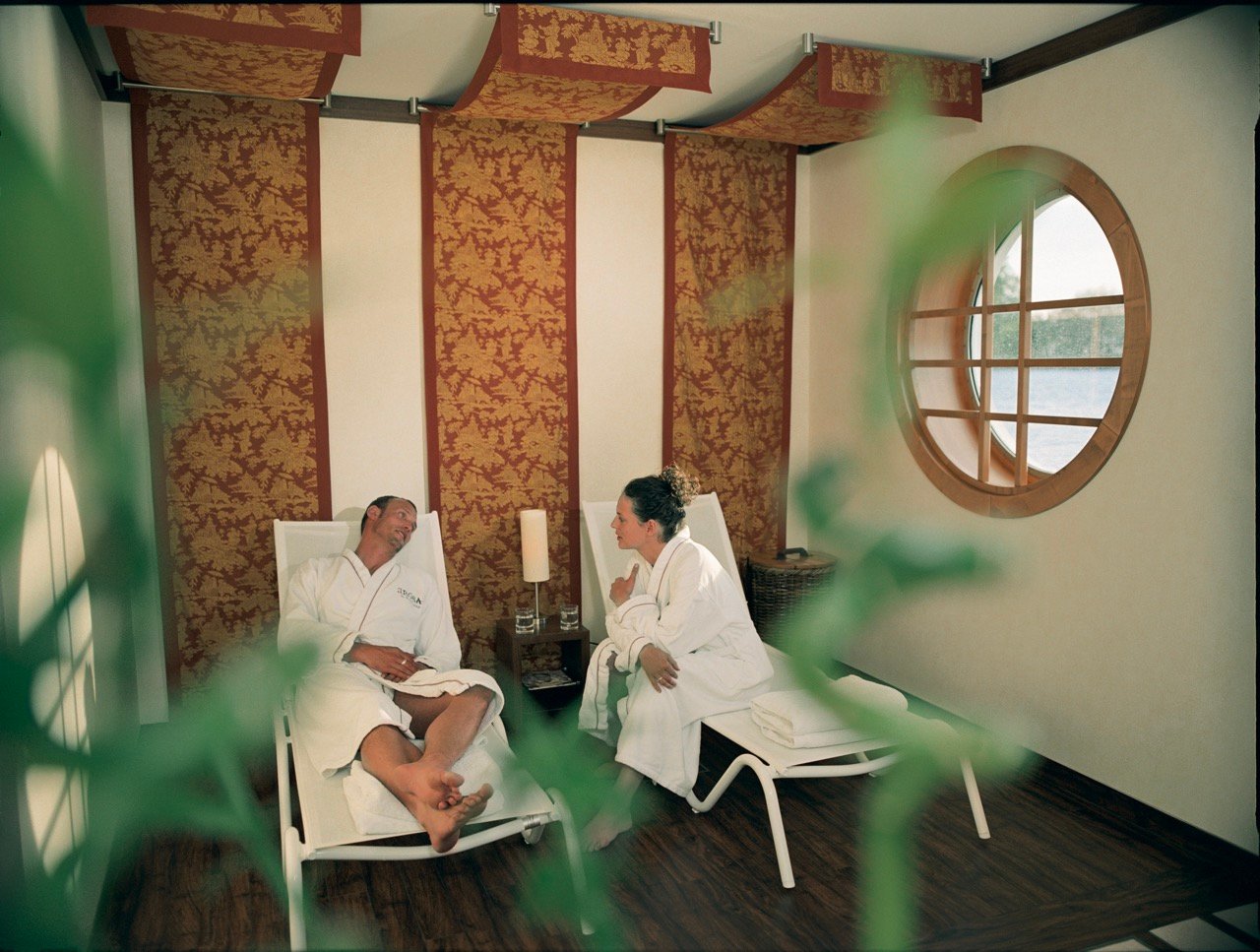 Guests in bathrobes in spa aboard Stella