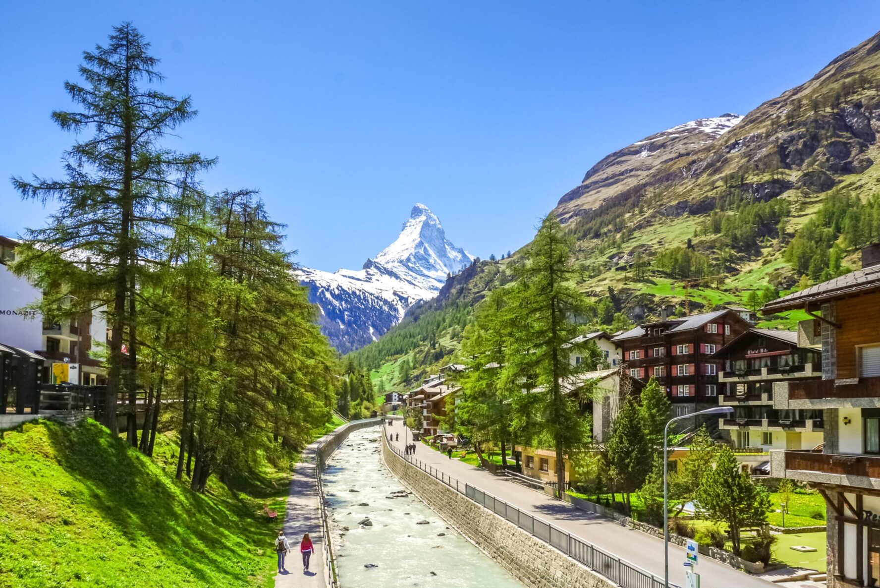 Matterhorn view in the summer by a river
