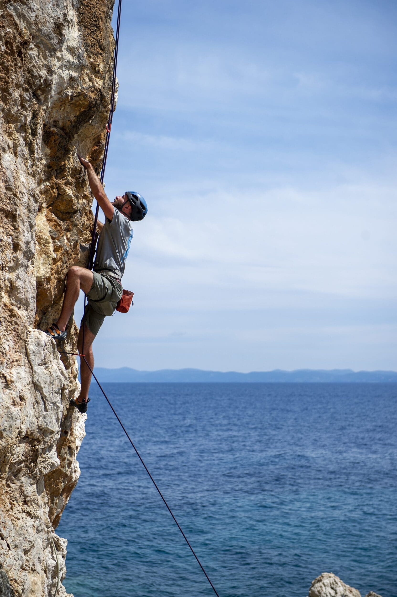 One climber climbing wall in Croatia