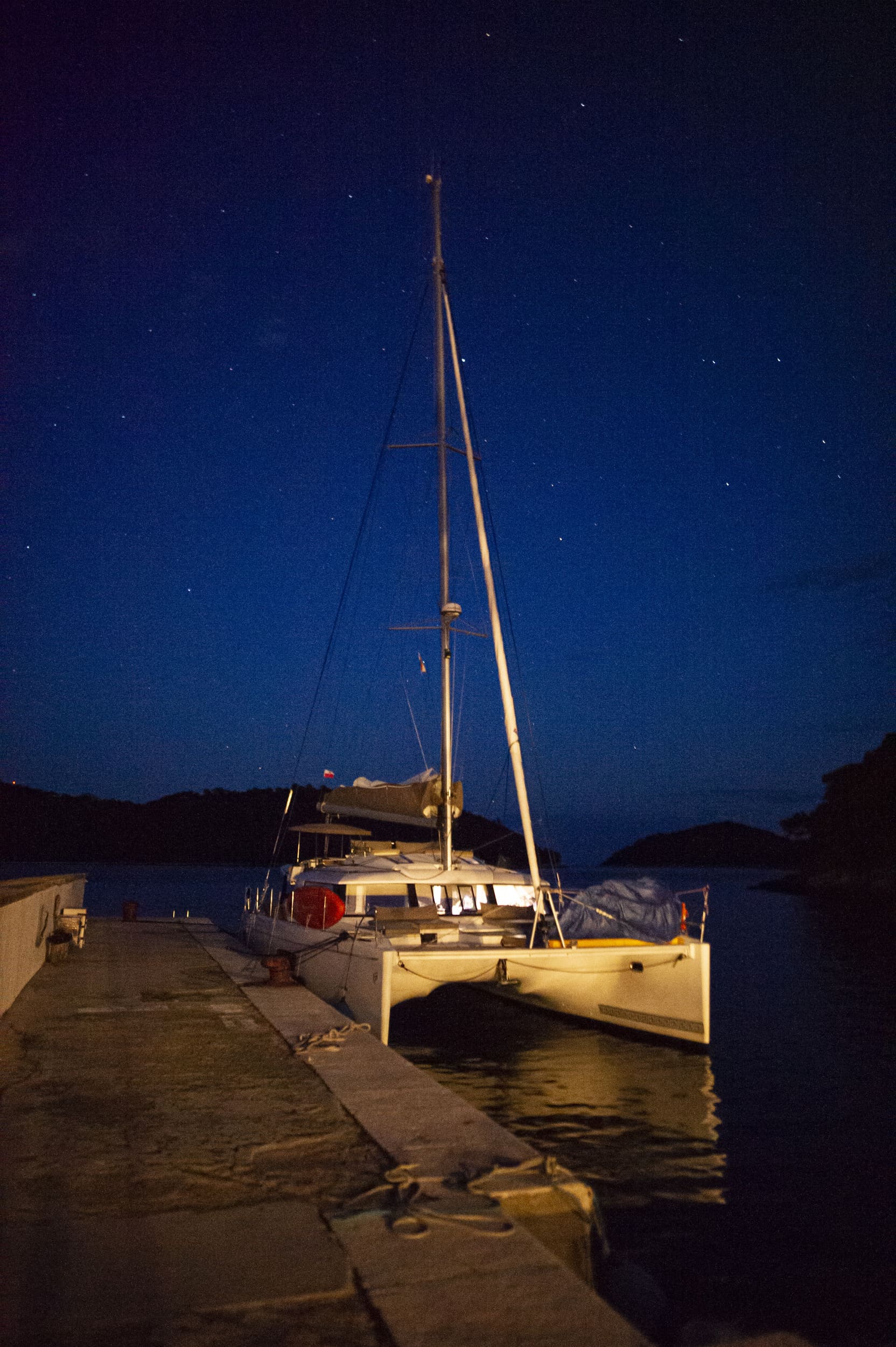 Sailboat Saba 50 by night