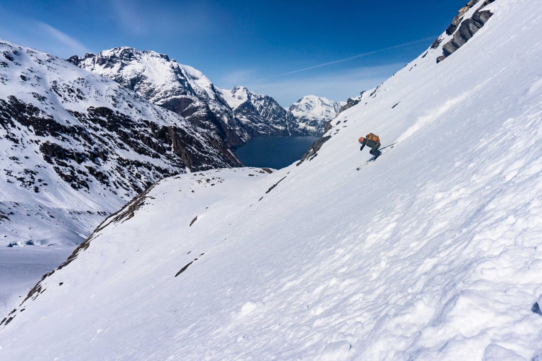 Steep skiing in West Greenland