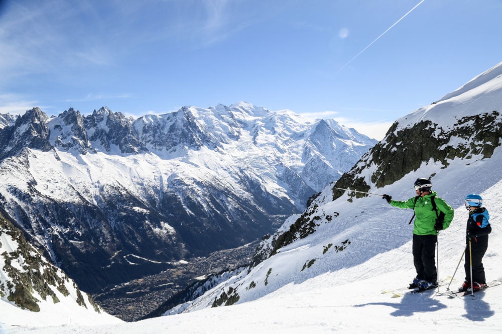 Chamonix view and Mont Blanc while skiing