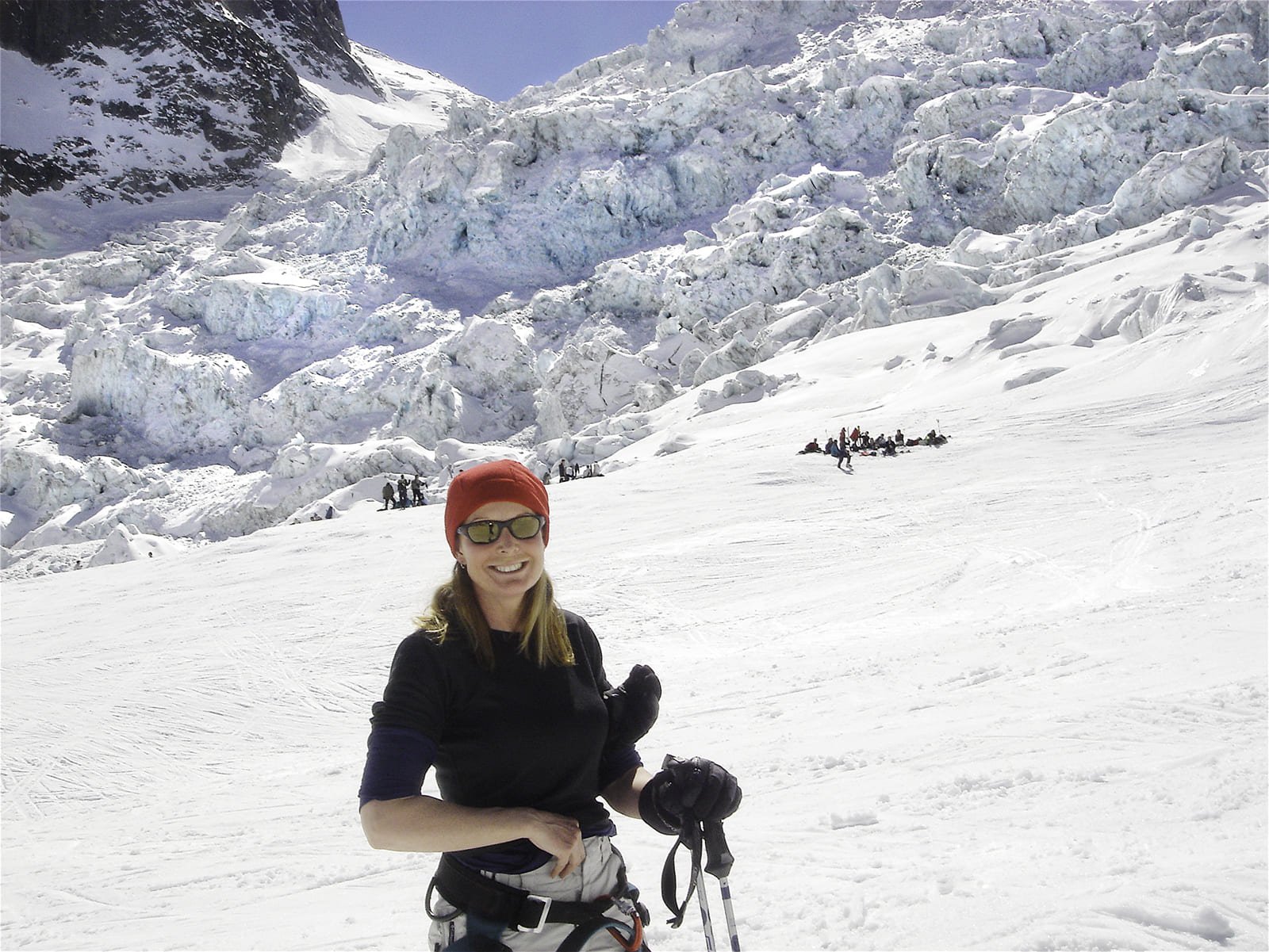 Woman near crevasses on the Vallee Blanche ski runs