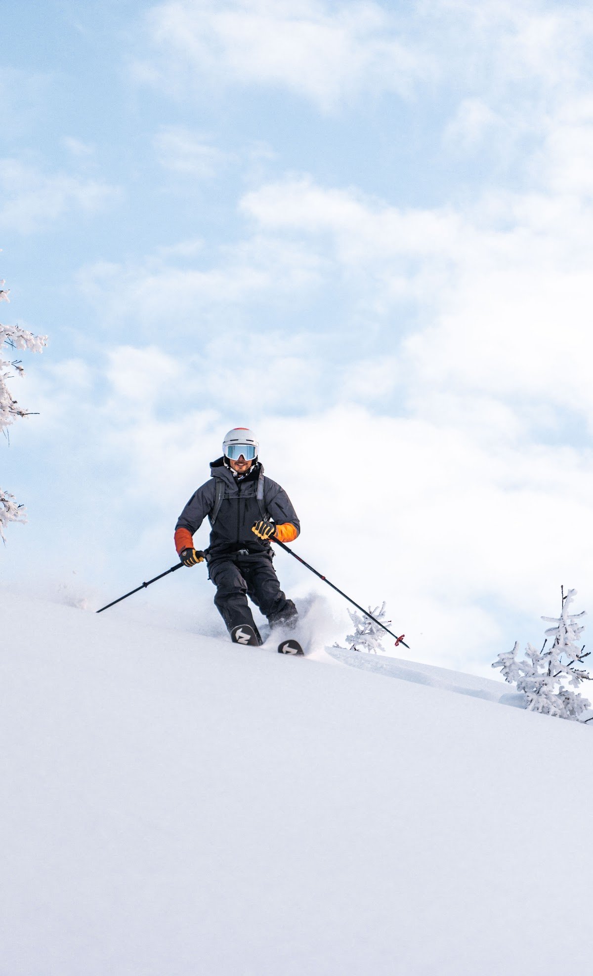 A powder skier on a slope in Goderdzi, Georgia