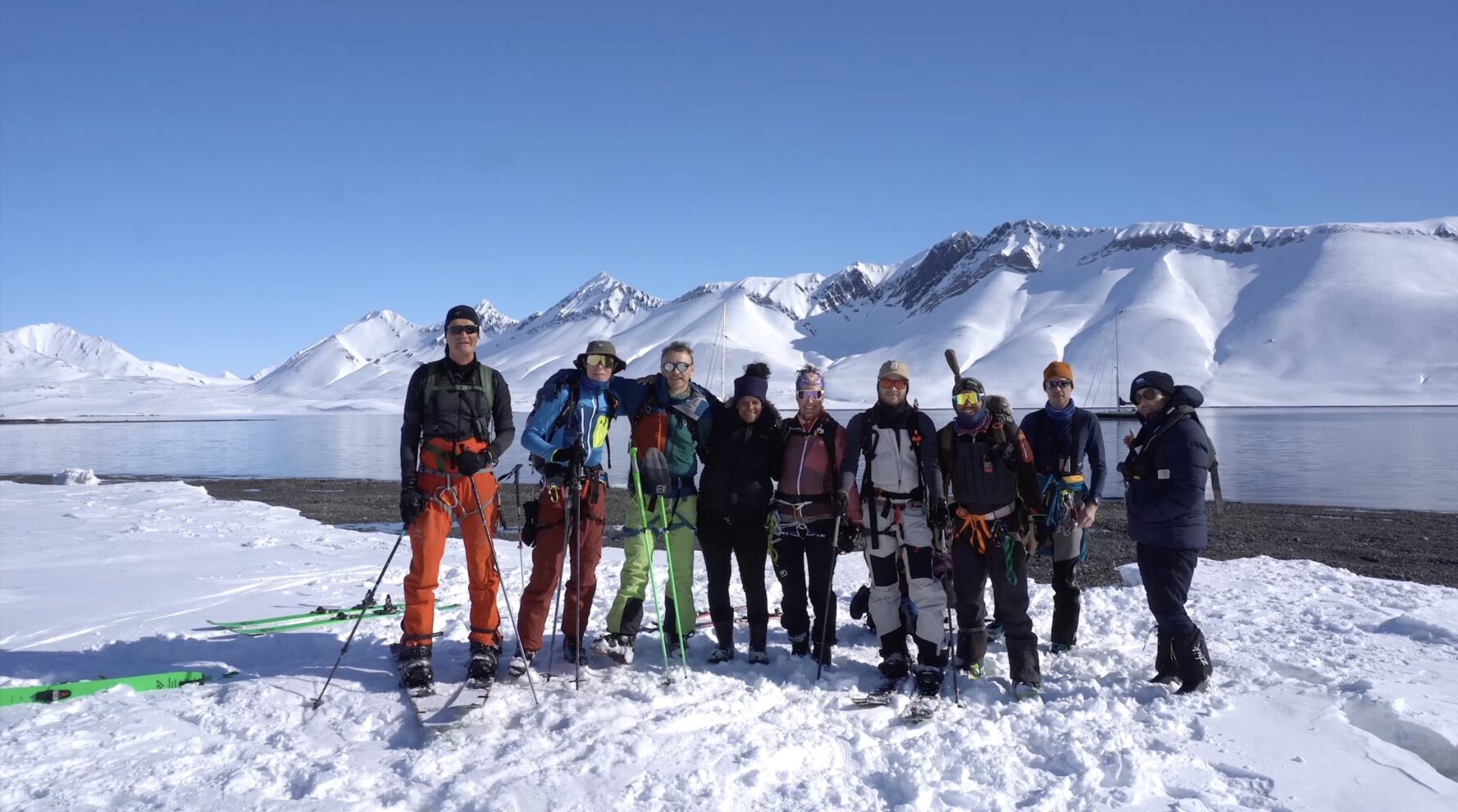 Group of skiers in Svalbard archipelago
