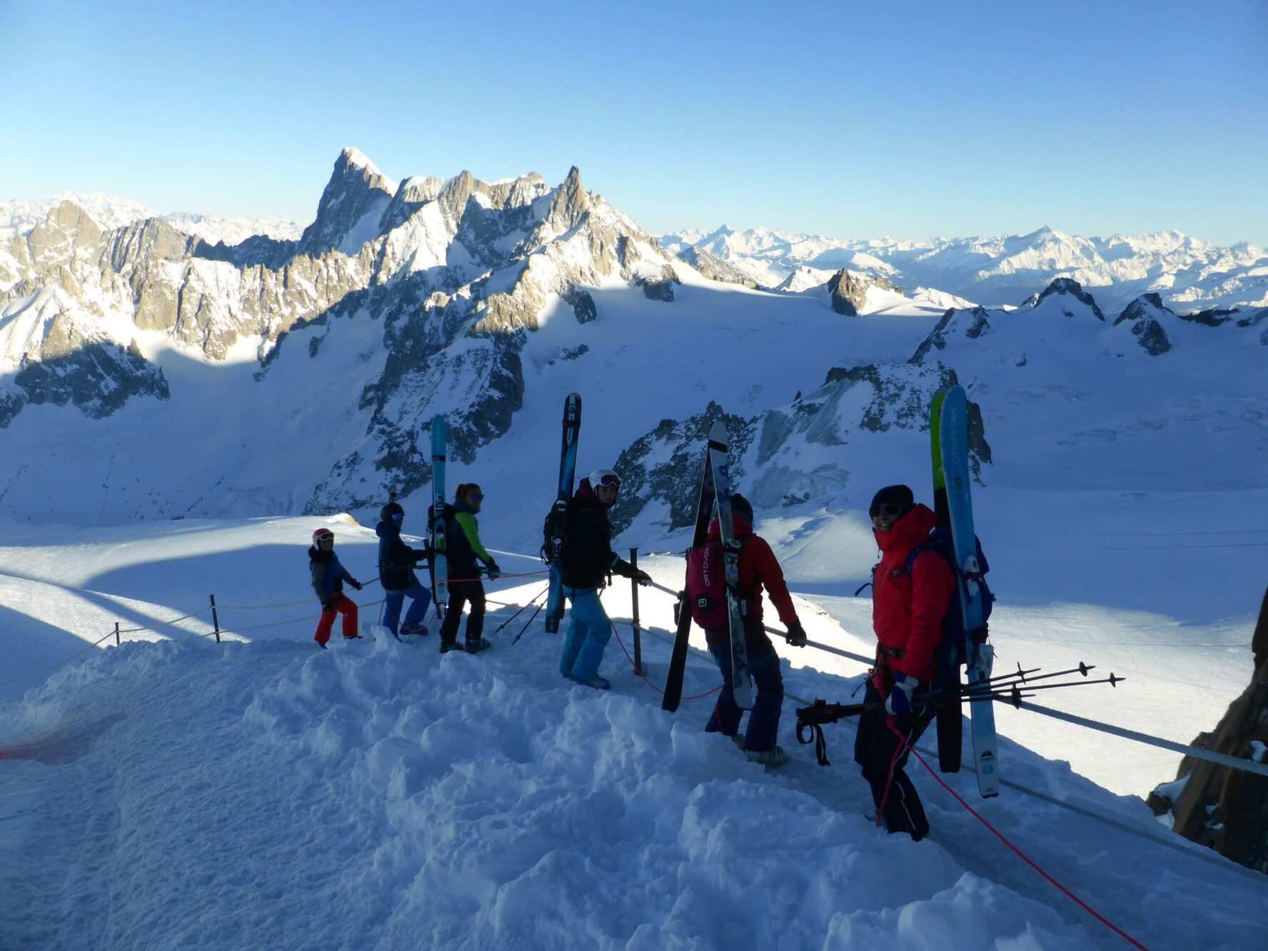 Holding onto rope of Vallee Blanche