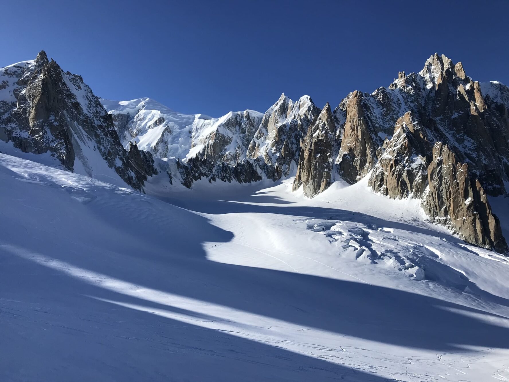 Jaggy peaks in Chamonix and snow