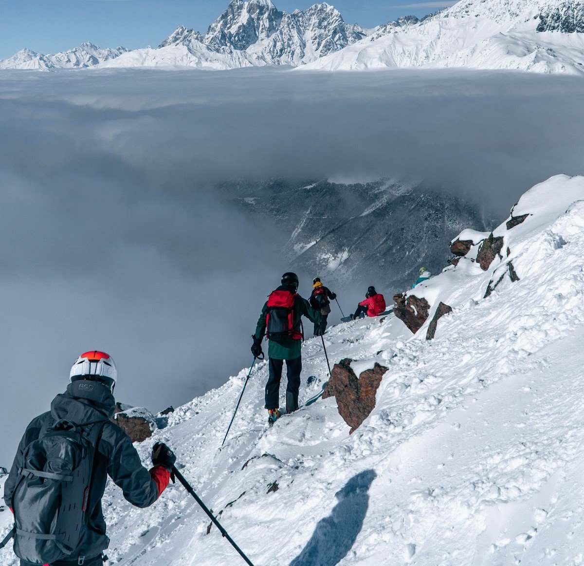 Ski tourers on a slope in Svaneti, Georgia