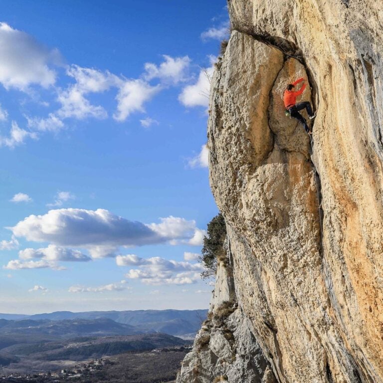 Climber on a crag in Istria