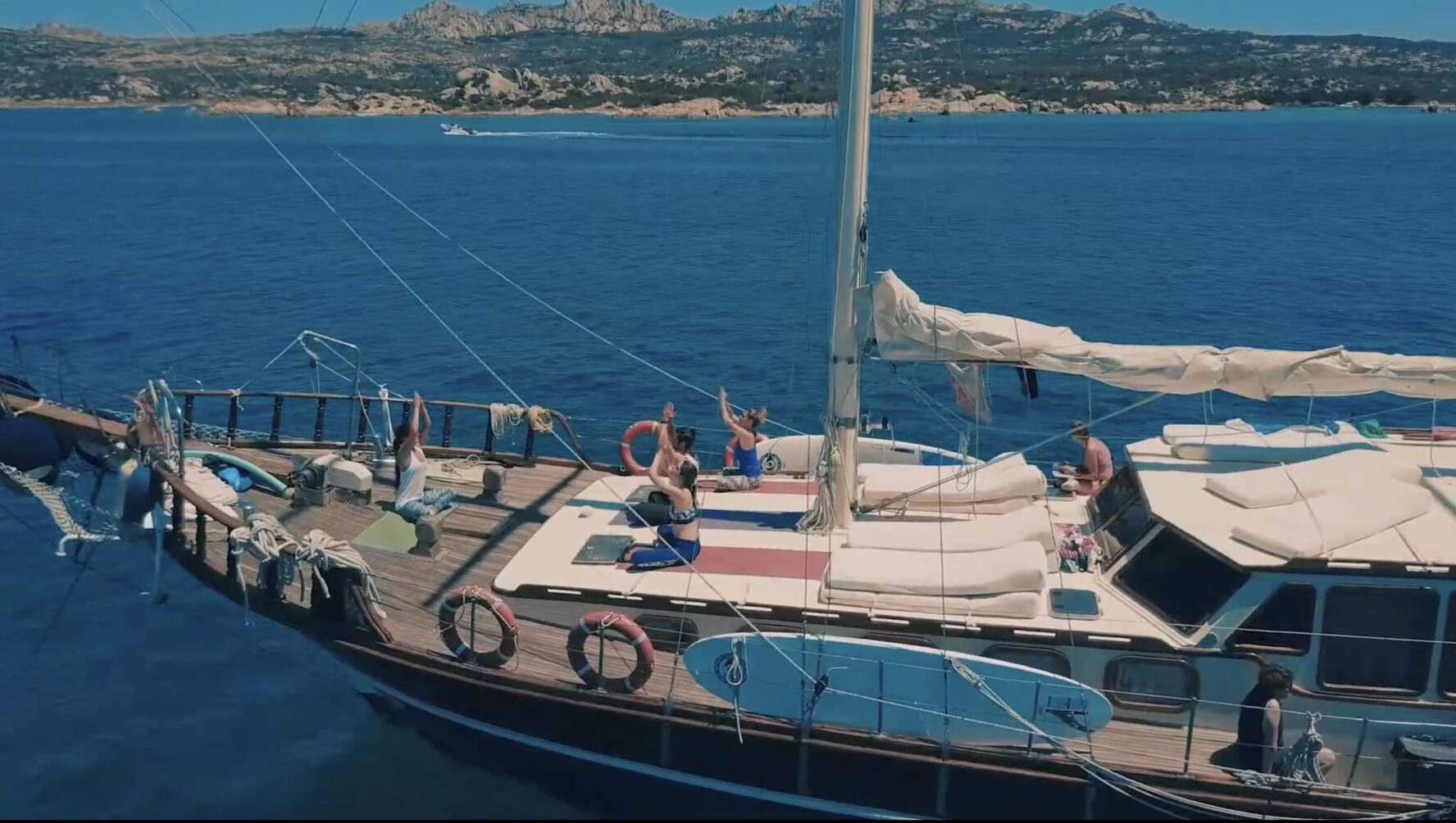 Guided yoga session aboard Victoria gulet