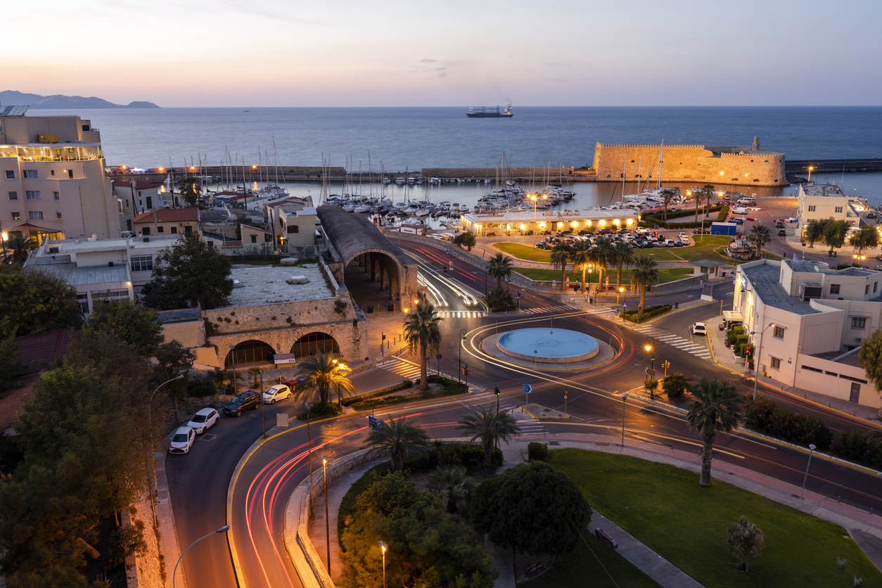 View of Heraklion at dusk