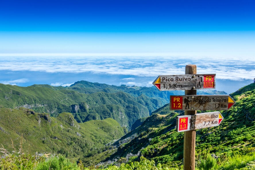 Hiking trail markings in Madeira, Portugal