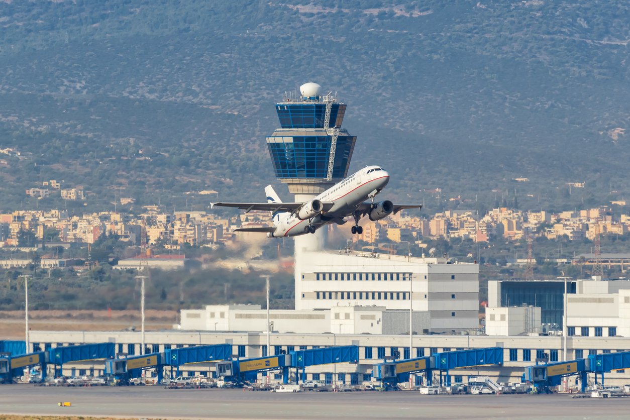 Plane takes off from the airport in Athens