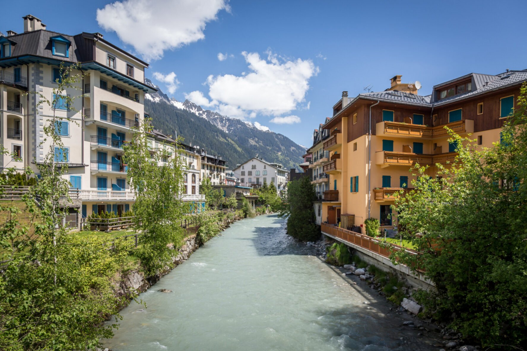 Chamonix and the Arve river during the summer