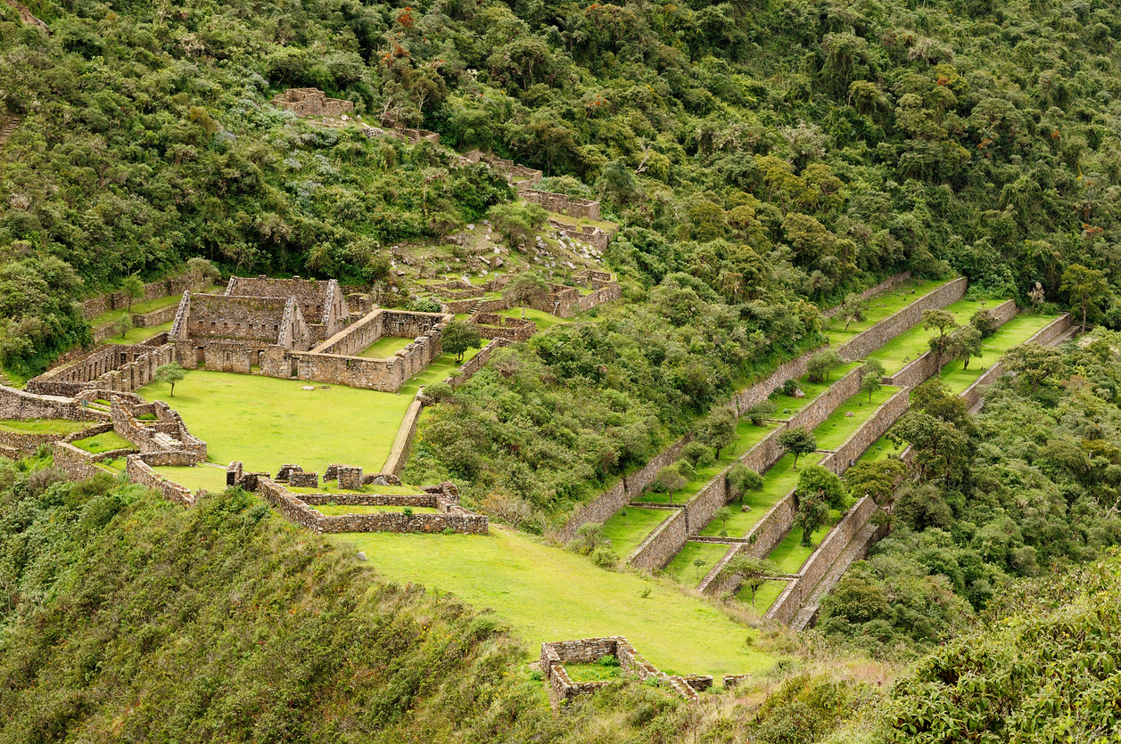 Aerial view of the Choquequirao ruins in Peru