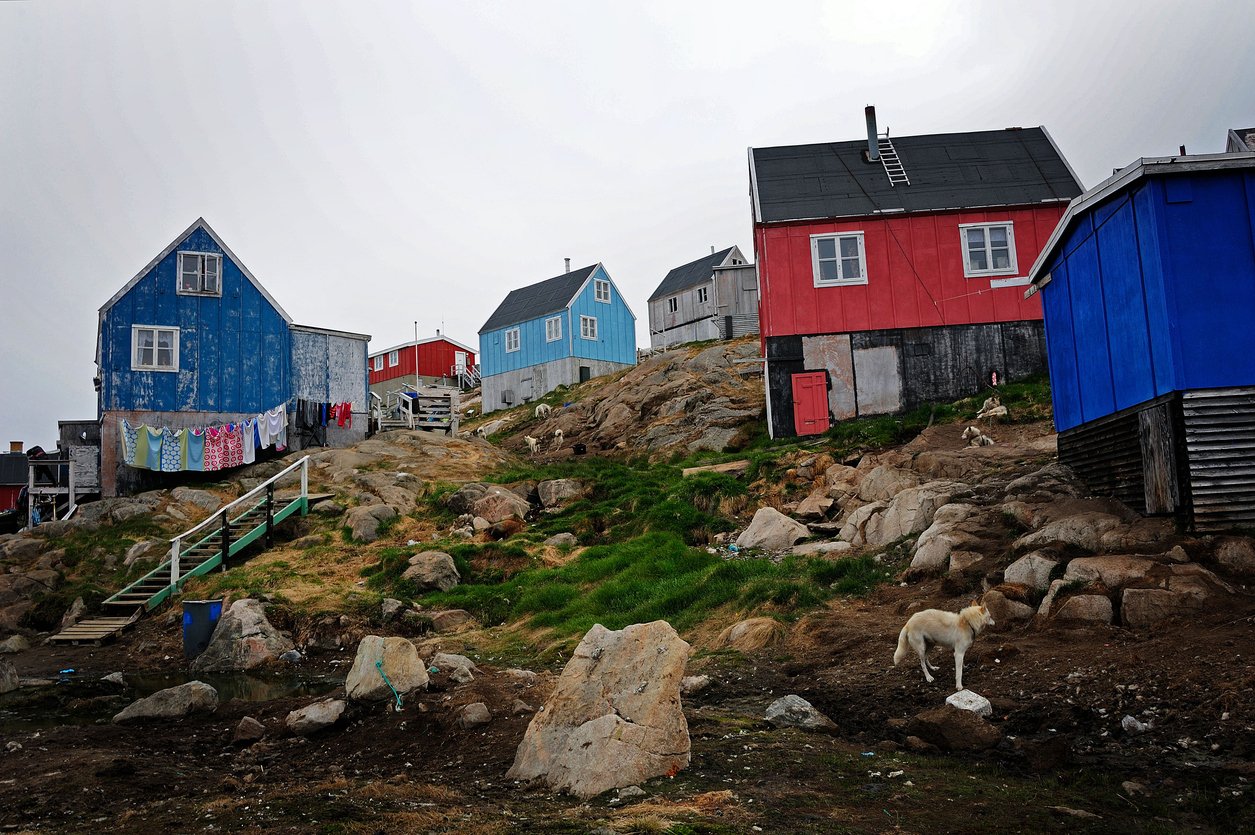 Colorful houses on a hill in Kulusuk