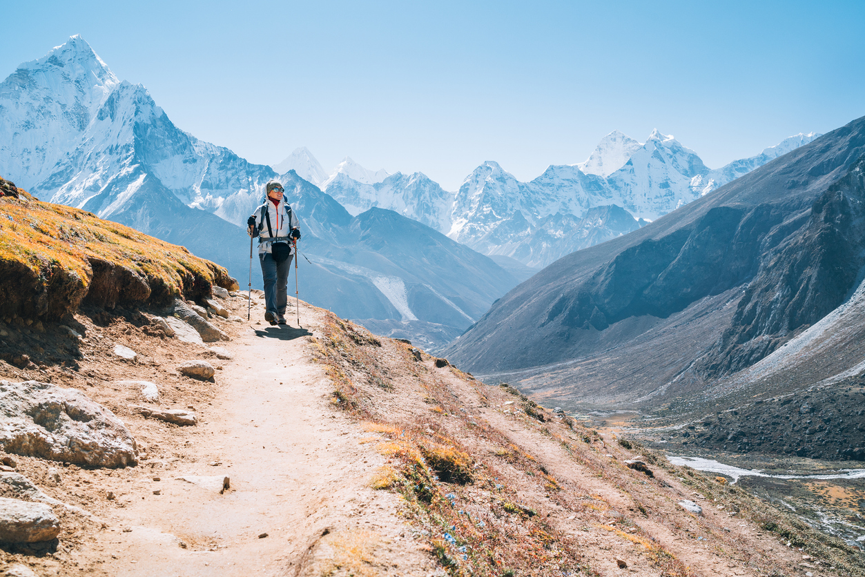 Backpacker near Dingboche, Nepal