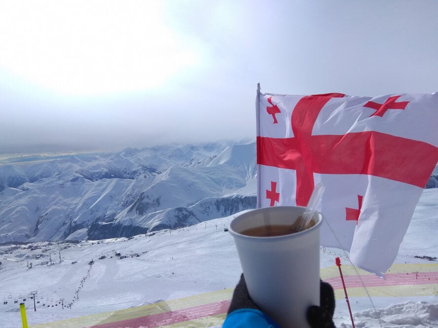 A skier enjoying some tea in Georgia 
