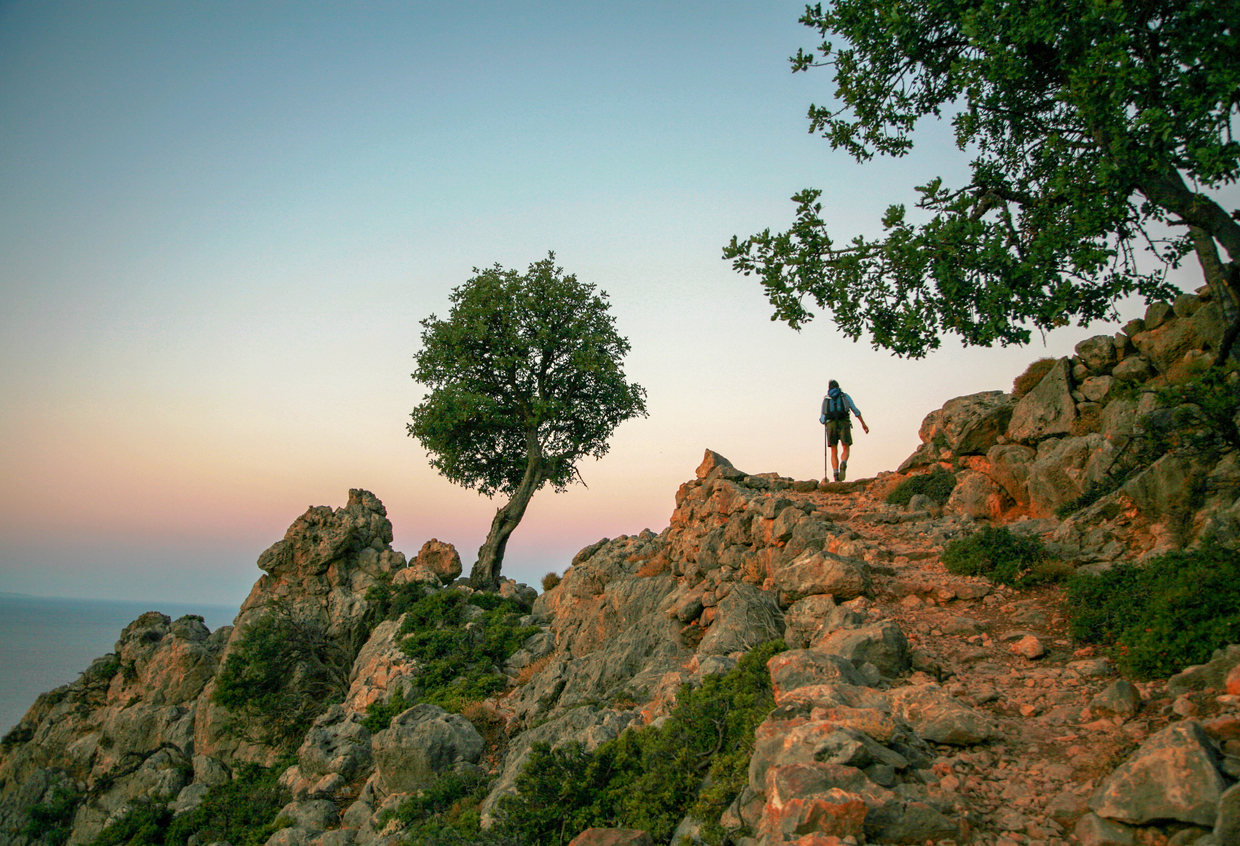 Hiking a rocky path in Crete