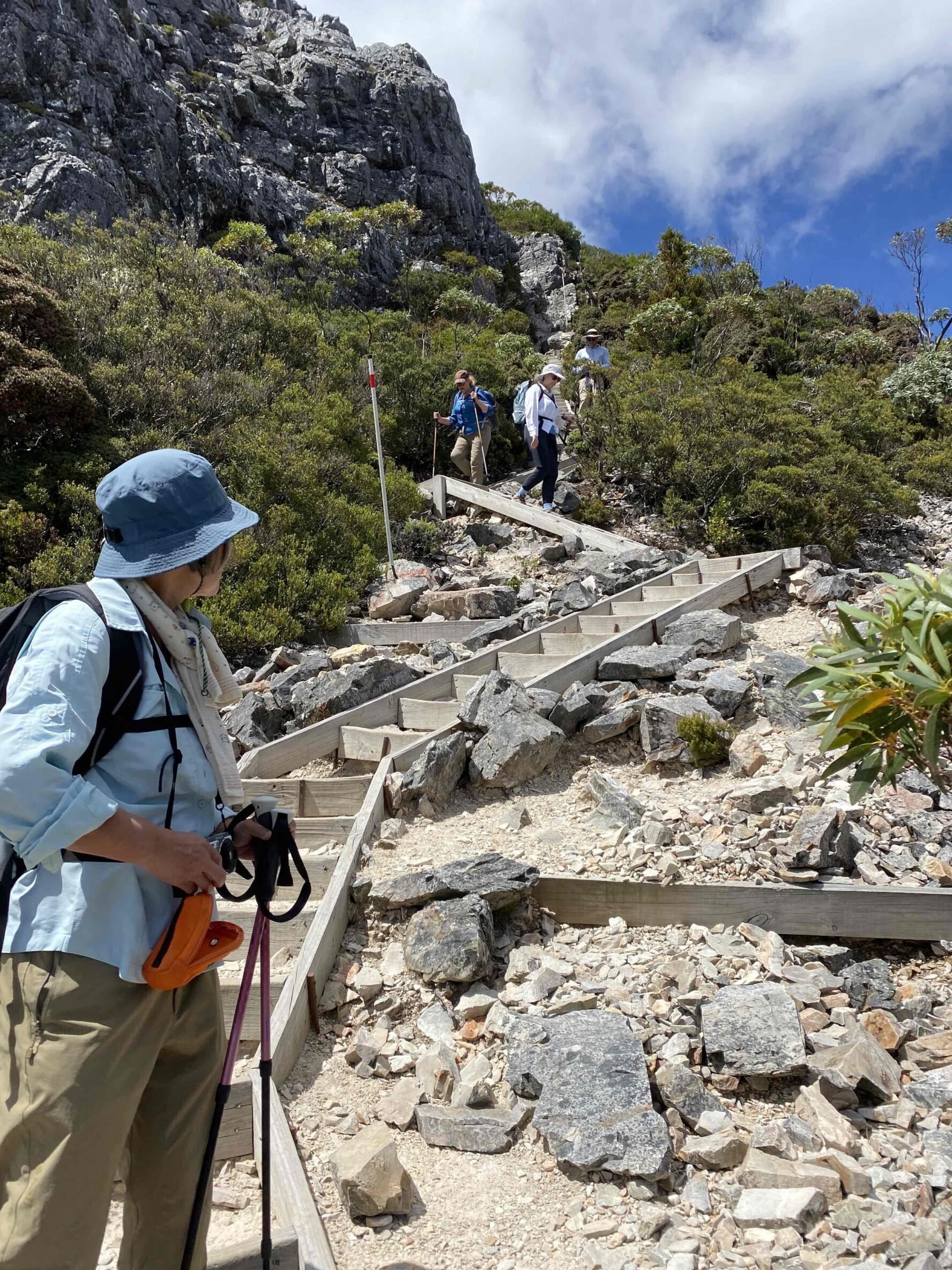 Hiking on steps in Tasmania