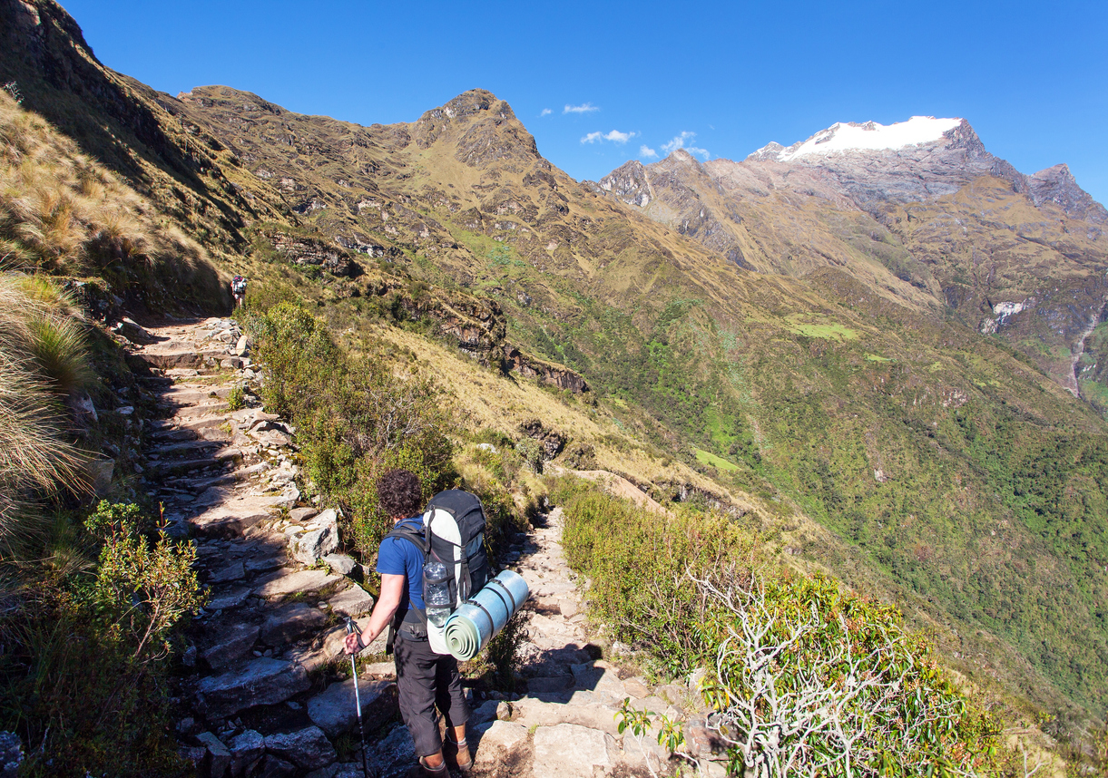 Hiking on an Incan trail in peru