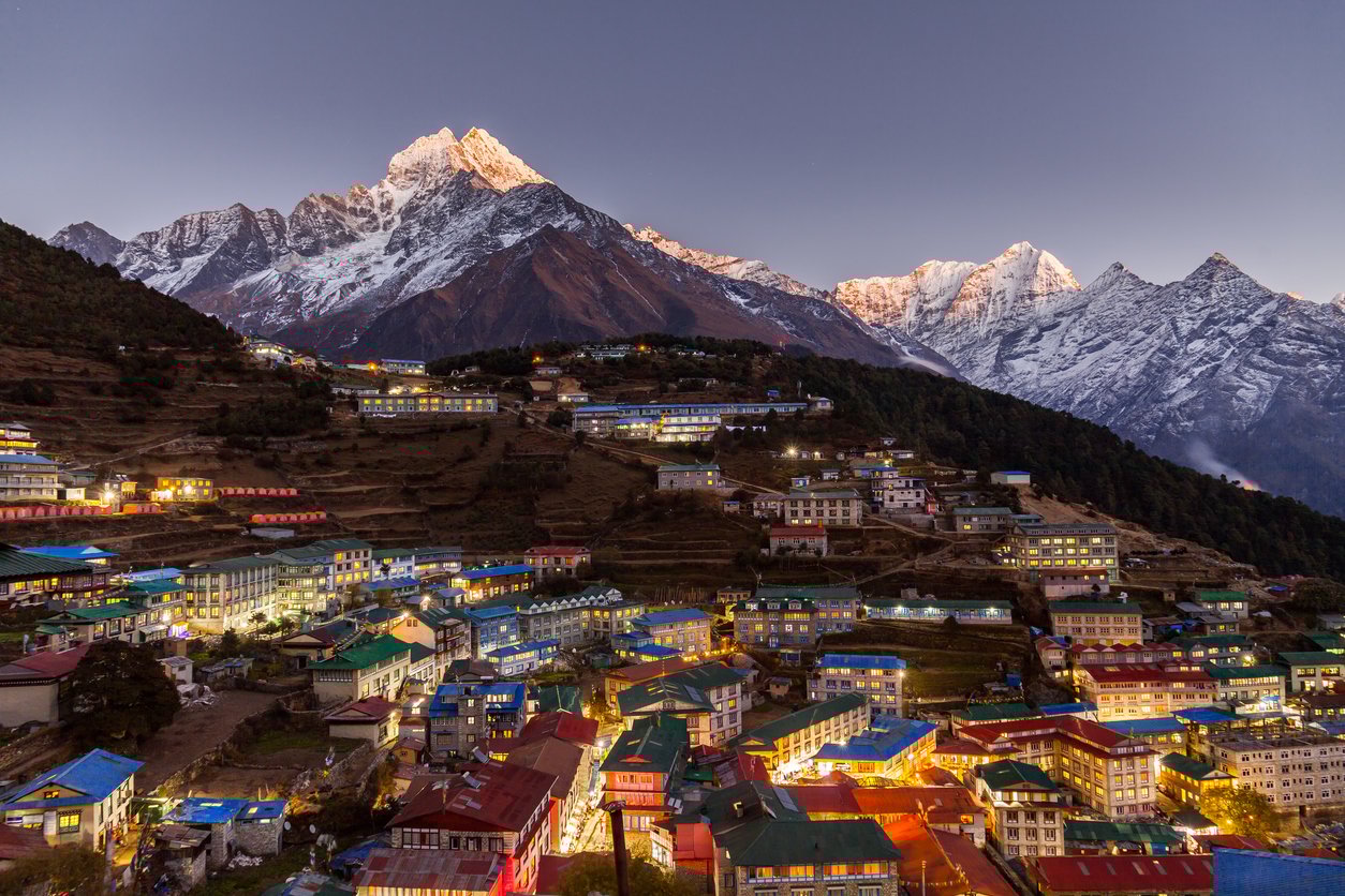 Town of Namche Bazaar at night, Nepal