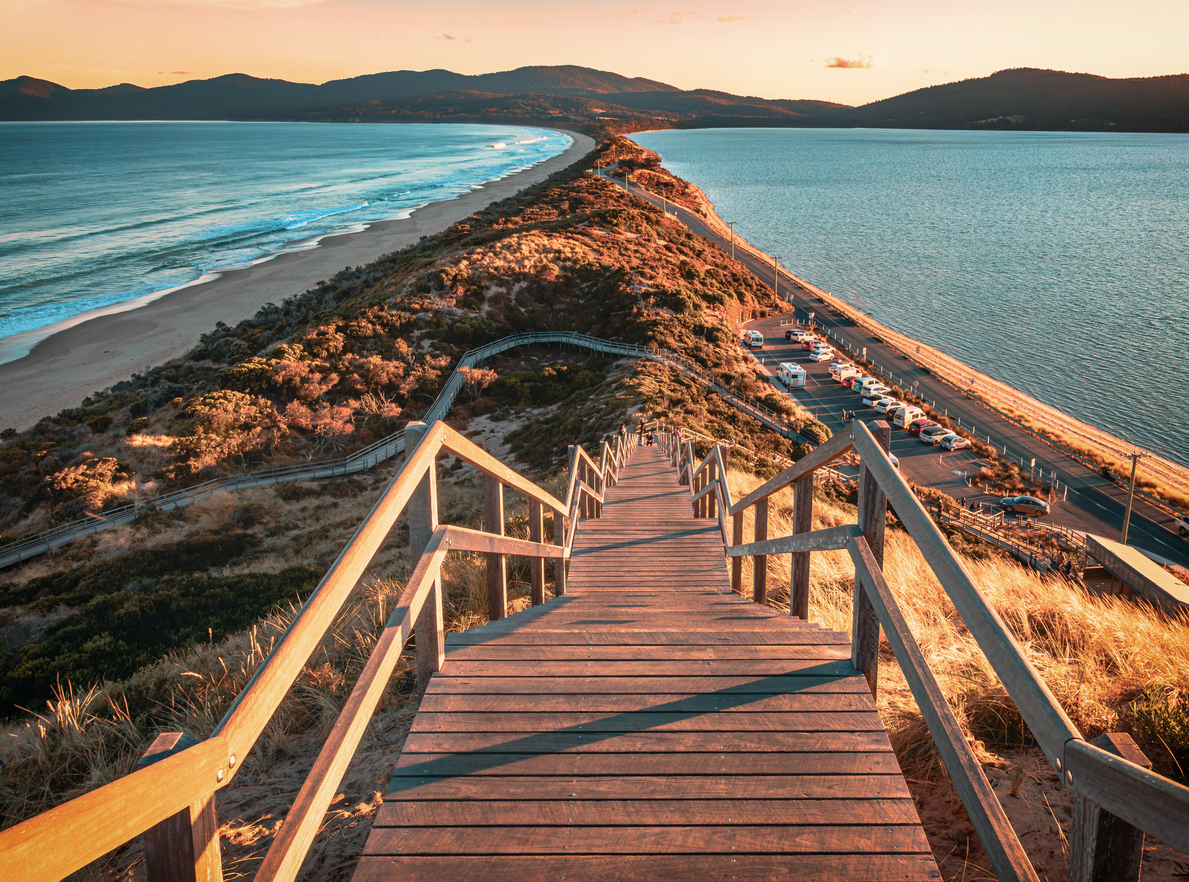 Neck lookout at sunset in Tasmania