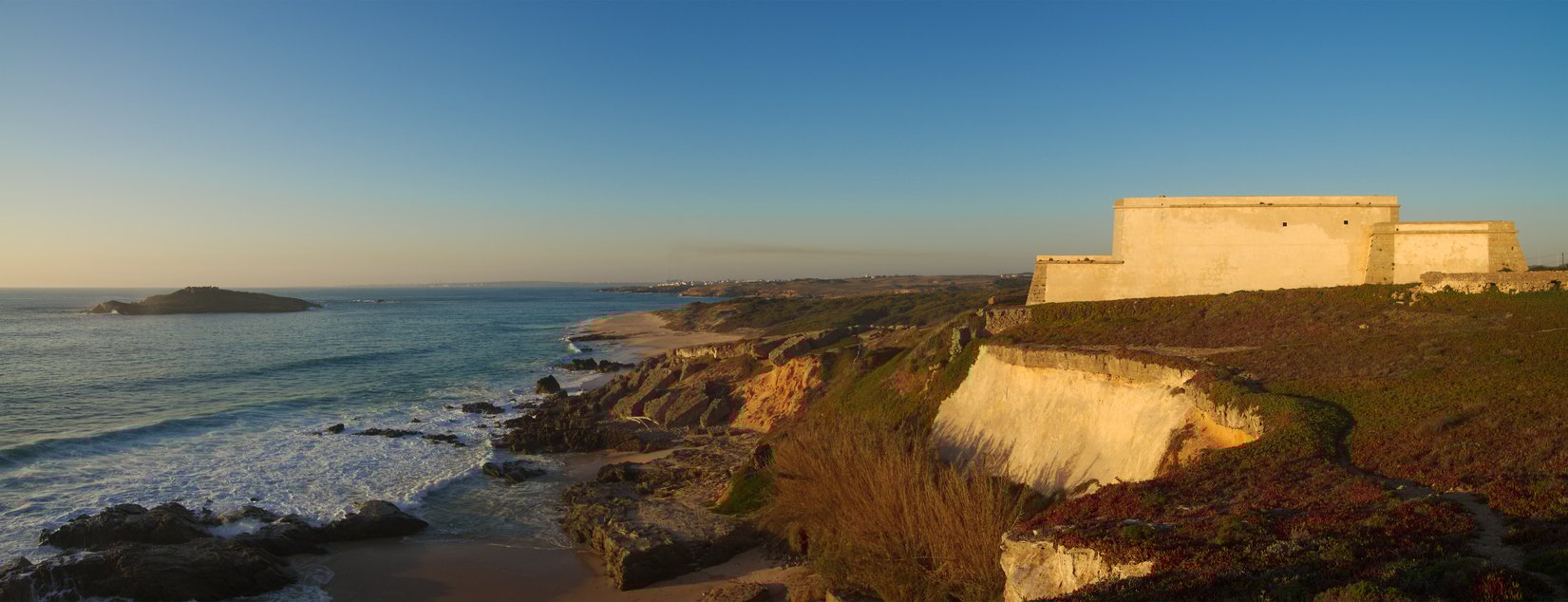 Panorama of Pessegueiro beach fort and Pessegueiro Island