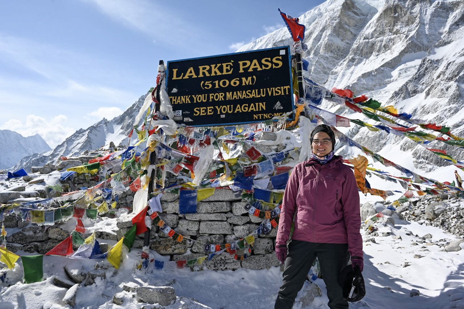 Trekker on Larke La pass, Manaslu Circuit Trek, Nepal