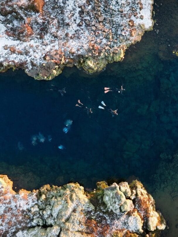 aerial view snorkeling silfra