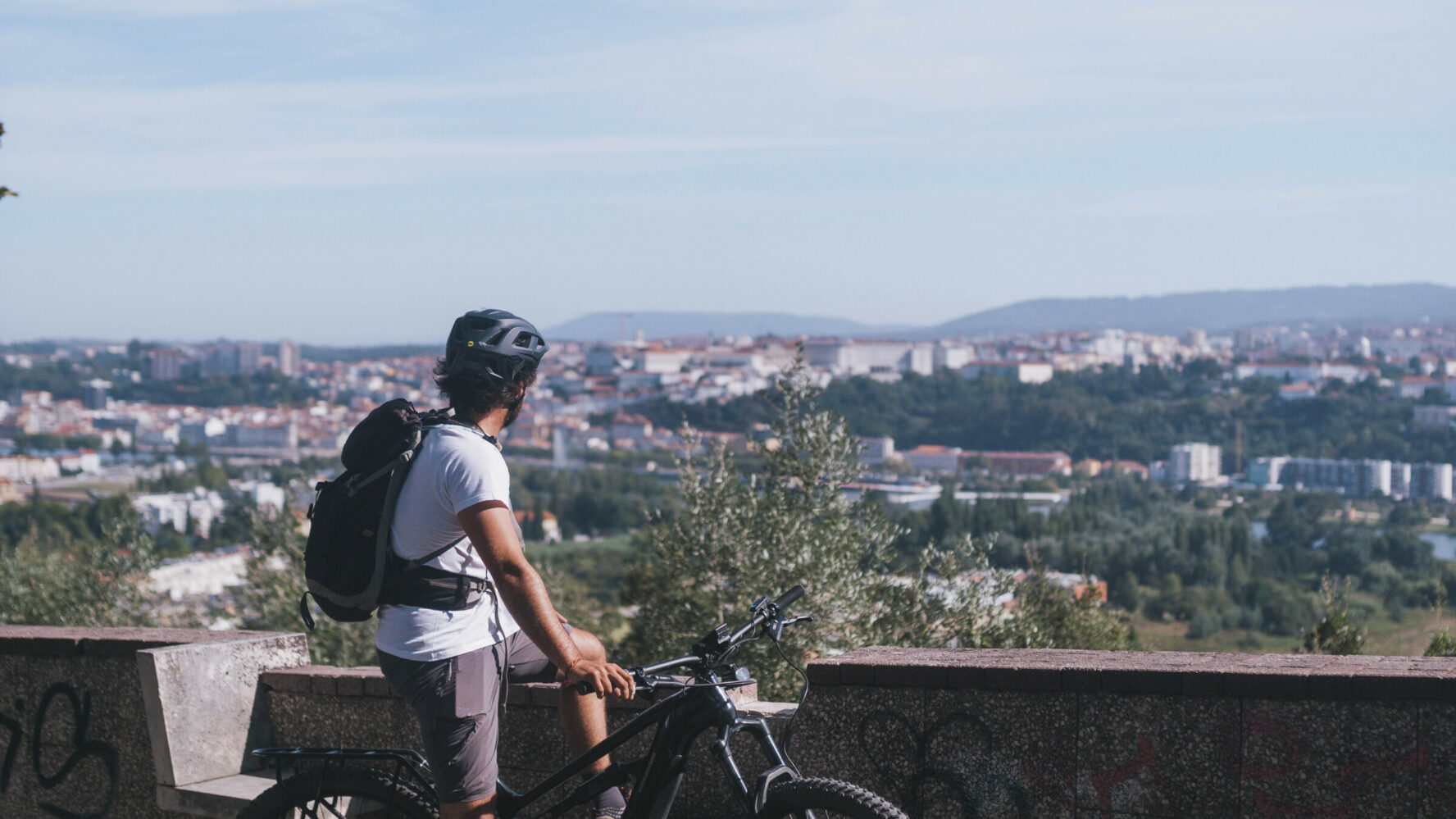 Biker stopping for a view on the Carmelita Route