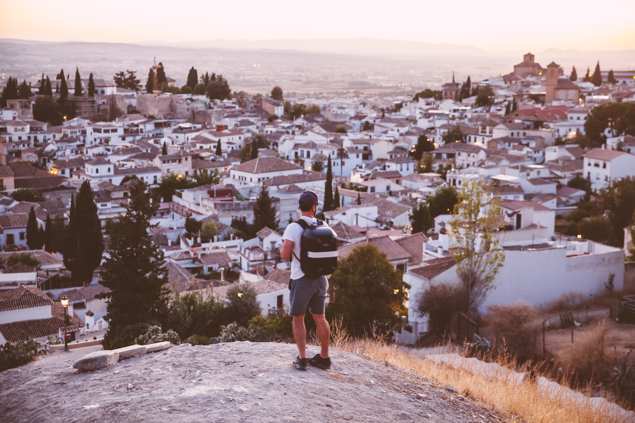 Hiker over Granada in Spain