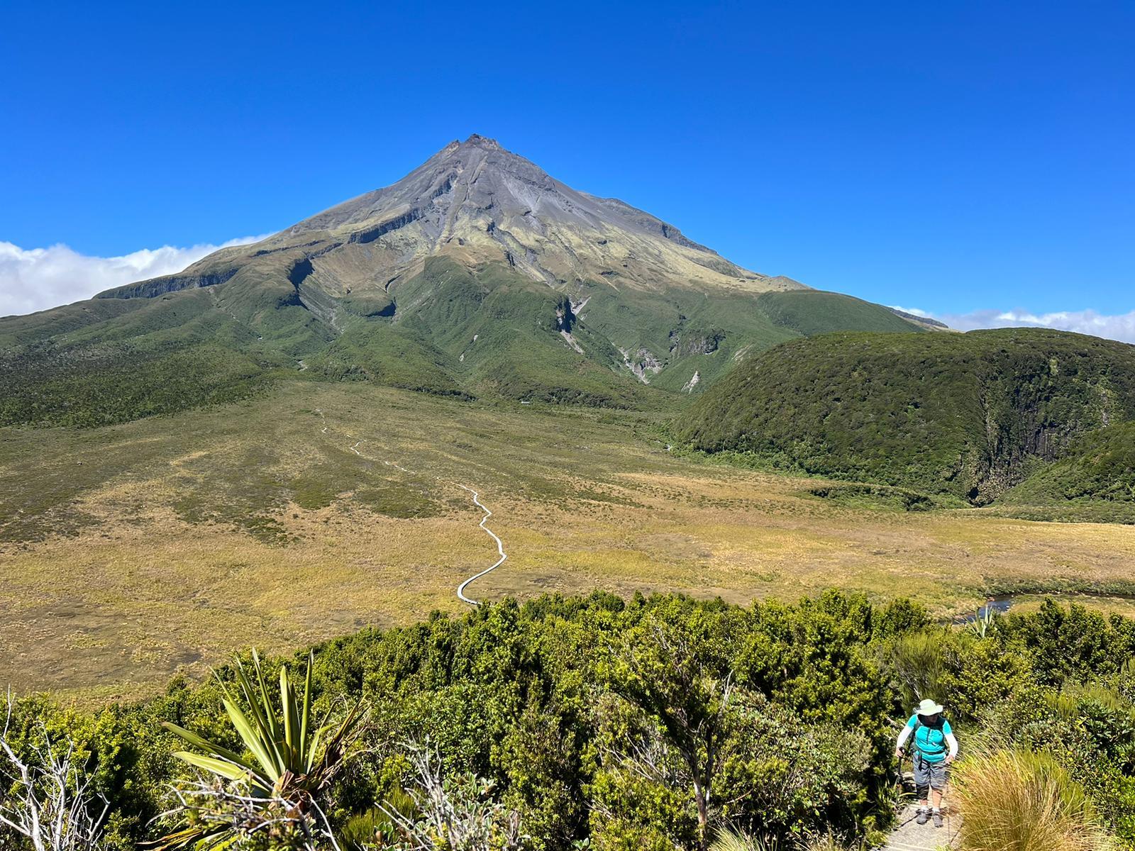 Hiking below Mt. Taranaki